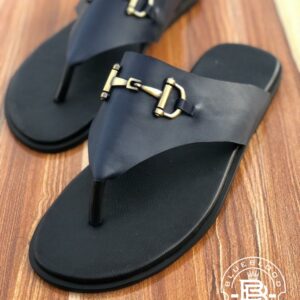 Black Thong Slippers - Gold strap