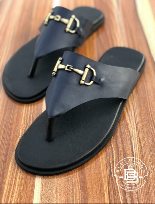 Black Thong Slippers - Gold strap