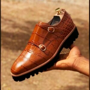 Crocodile-Embossed  Buckle Loafers