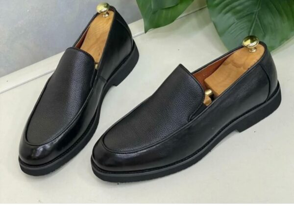 Black Leather Slip-On Shoes