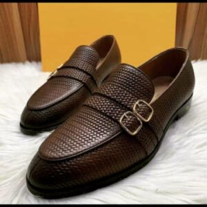 Brown Woven Double Buckle Loafers