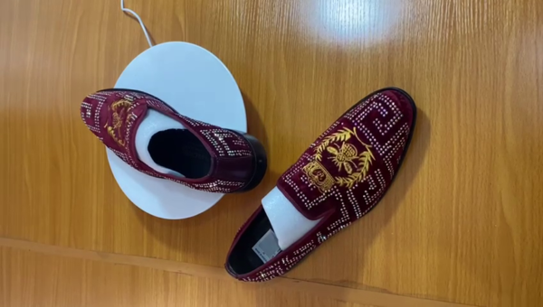 Velvet Rhinestone Loafers with Monogram