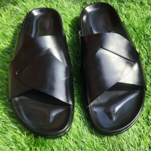 Men's Cross-Strap Slide Black Slippers