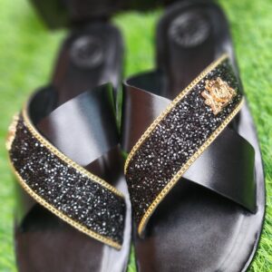 Men's Cross-Strap Slide Slippers Gold Strap