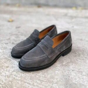 Gray Suede Penny Loafers